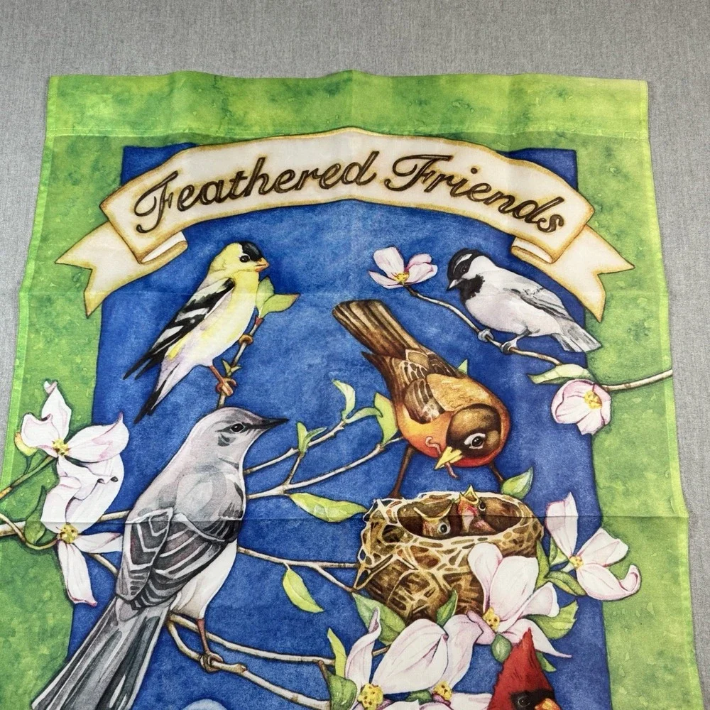 Feathered Friends Floral Summer Garden House Yard Flag Banner 28x40 Large Bird's